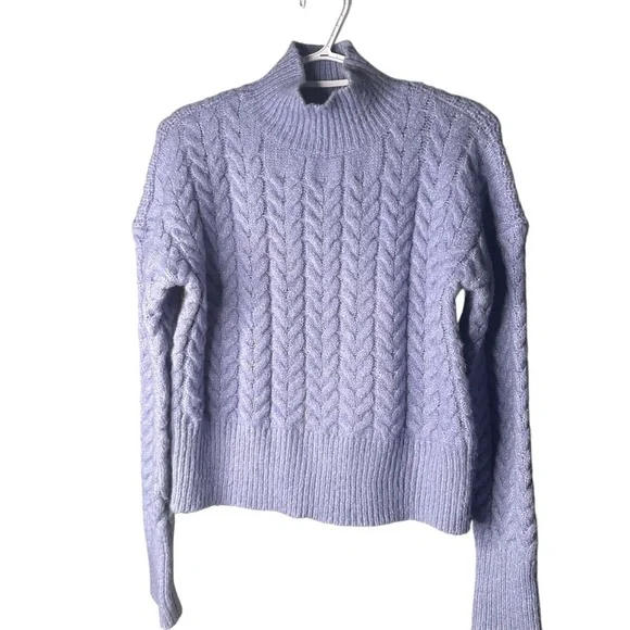 🔴 5 for $40 SALE! 
Kendall Kylie Blue Turtleneck Cropped CableKnit Sweater Sz M - Picture 14 of 14